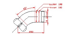 Zeichnung: Masse Verlängerung 45 Grad Bogen